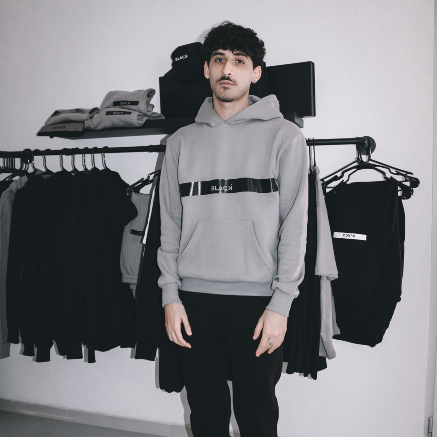 Hoodie Black Line Grey