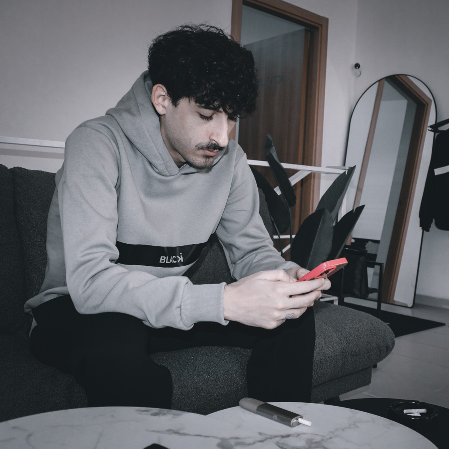 Hoodie Black Line Grey