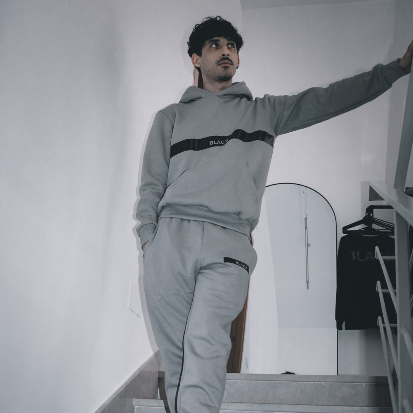 Hoodie Black Line Grey